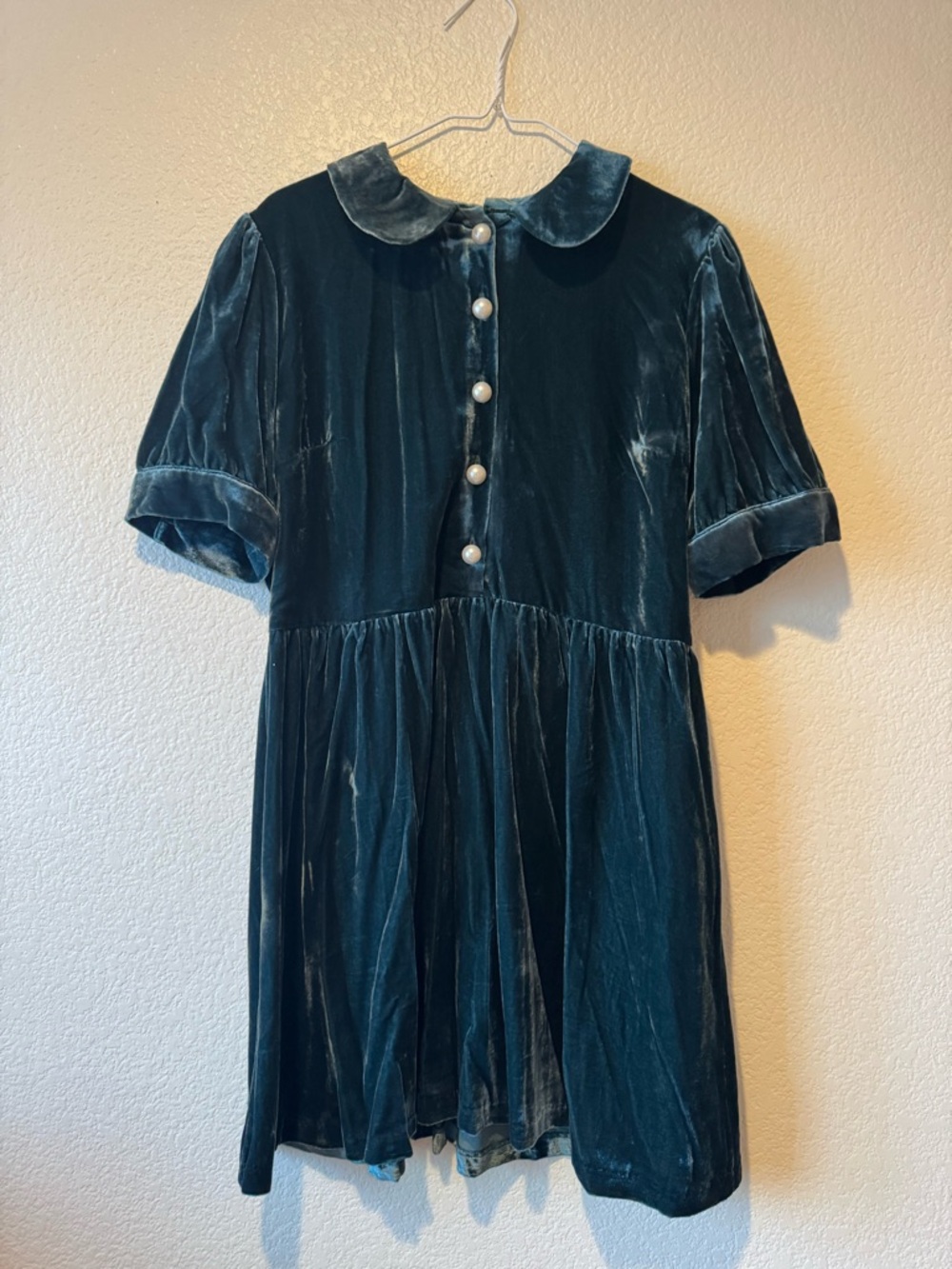 Velvet Peter Pan Collar Dress green
